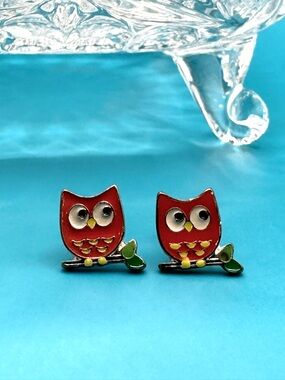 Orange Owl Stud Earrings